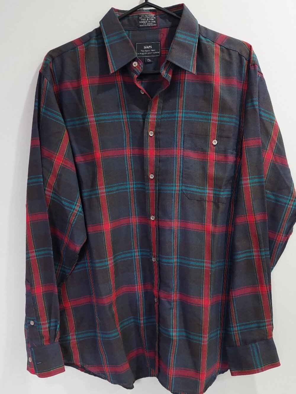 Vintage Sears Men's 16.5 plaid button-down long-sleeve shirt
